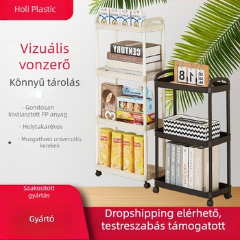 Háromszintes mobil tároló kocsi a konyha és a fürdőszoba számára, forgatható és áthelyezhető, nedvességálló, fúrás nélküli szerelés