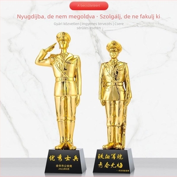 Bayi veteránok emléktárgya bajtársaknak — resin arany kisfigurás trofea
