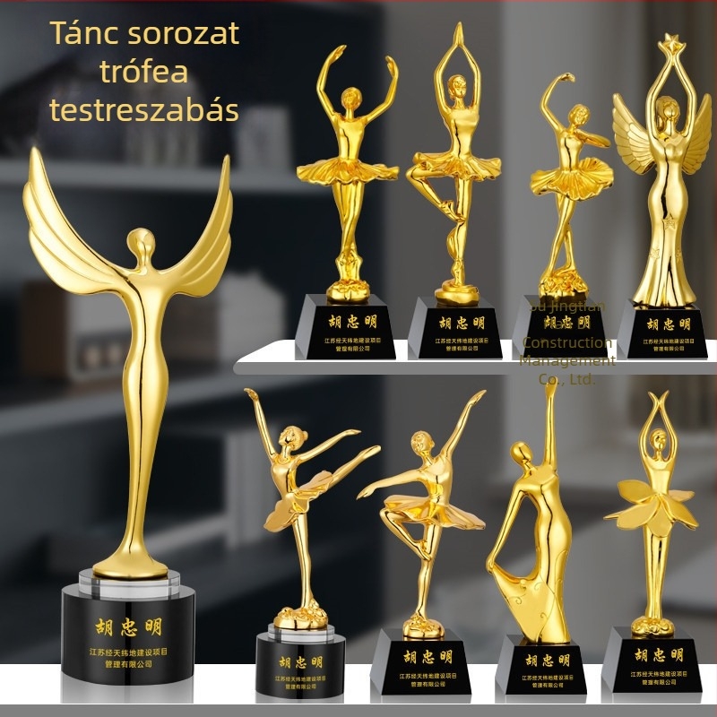 Kristályból készült kupa és érme táncversenyekre — négyzetes tánc, jóga, gyermek balett és latin tánc — emlék
