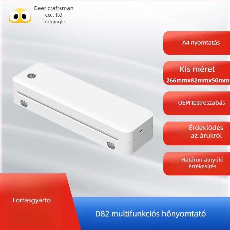 D82 tintamentes termikus nyomtató Bluetooth és USB-vel okostelefonokra, irodába, otthonra és diákok számára