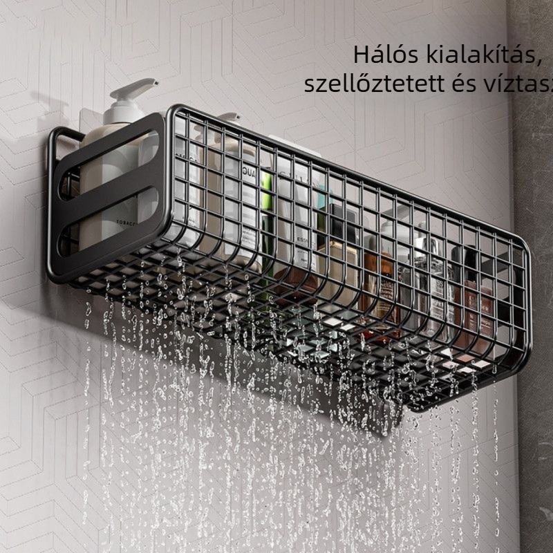 Fali tároló polc fürdőszobához és konyhához, fúrás nélkül, akasztós kivitel