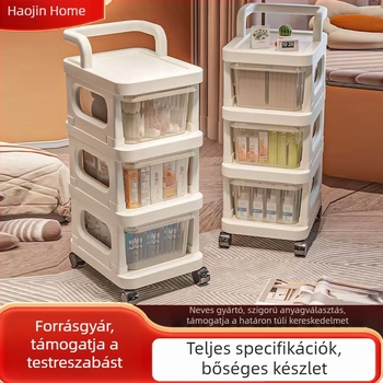 Átlátszó műanyag fiókos tároló állvány, padlón álló, 5 szintes, otthonra és irodába