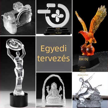 Egyedi kristálytrófea - üvegszobor a cég logójával, emlék, gyártási minta