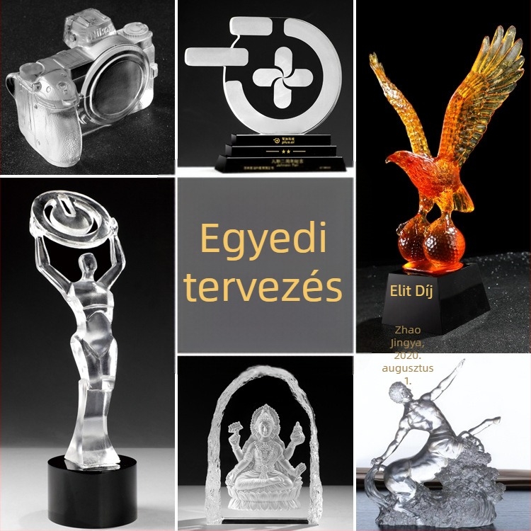 Egyedi kristálytrófea - üvegszobor a cég logójával, emlék, gyártási minta