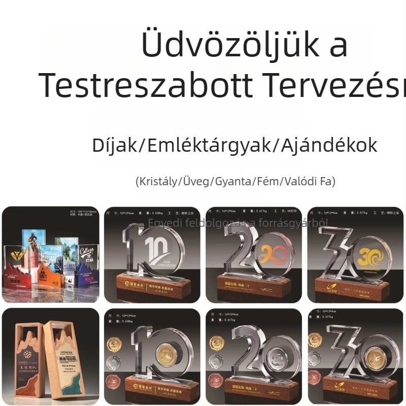 Kristályból készült 10. évfordulós emléktrófea – testreszabható emléktábla dizájnnal és lézergravírozással