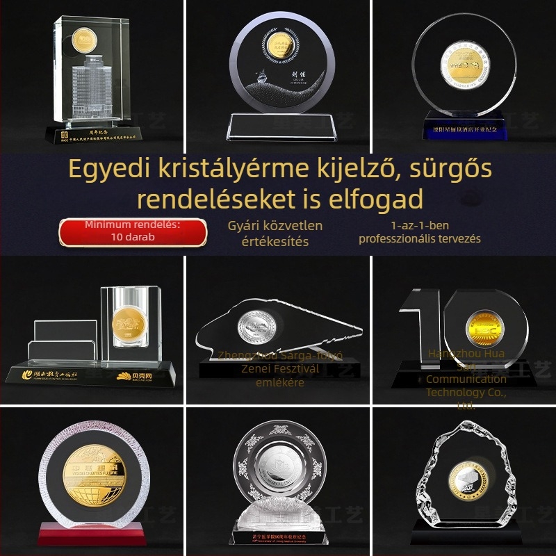 Kristályból készült érmékkel díszített ornament, testreszabott vállalati IPO évfordulóra, kiváló minőségű kristálytrofej