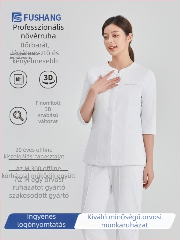 Dishan prémium fehér orvosi köpeny 3/4-es ujjúval orvosoknak, ápolóknak és gyógyszerészeknek