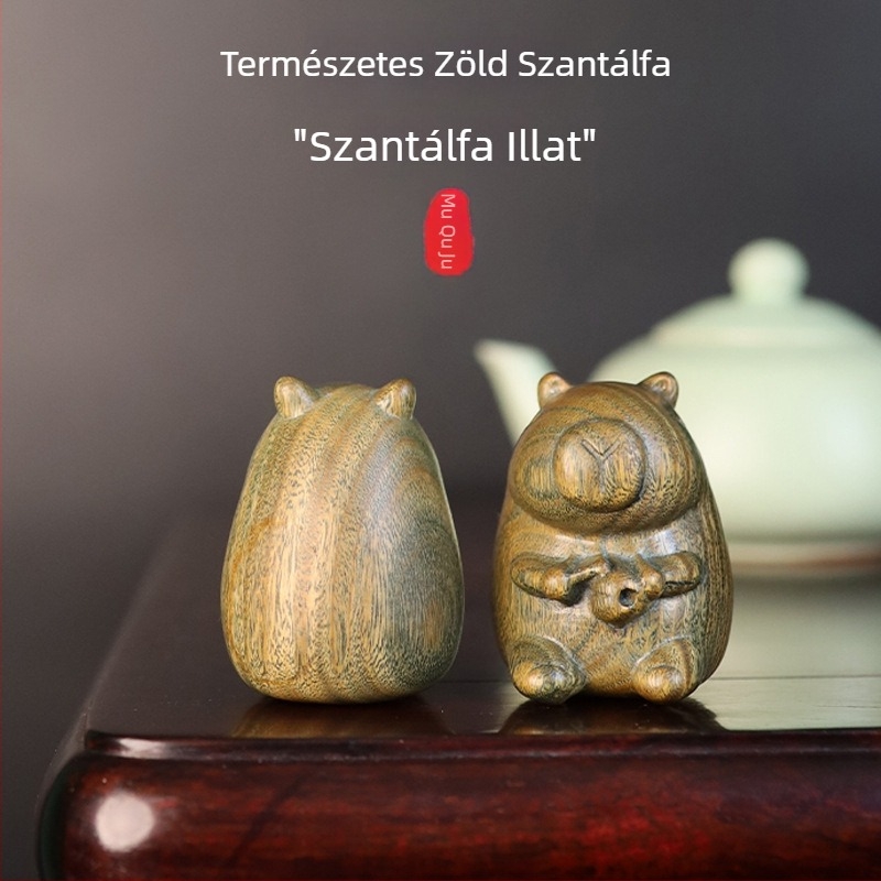Természetes zöld szantálfából készült kapibara, kézzel faragott fa dísz, zen stílusú dekoráció