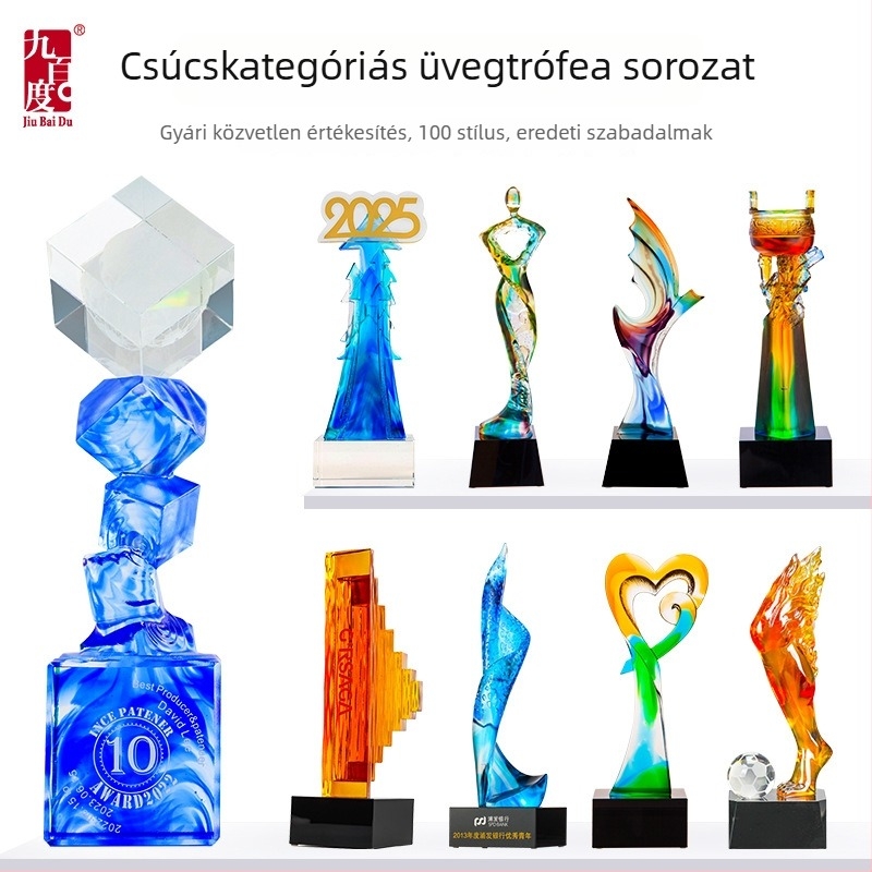 Testre szabható kristálytrófea gravírozással, vállalati elismerés kiemelkedő dolgozóknak, magas minőségű, egyedi gyártás