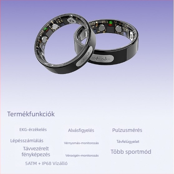 ECG okos gyűrű szívritmus, SpO2, alvás és aktivitás nyomon követése, Bluetooth