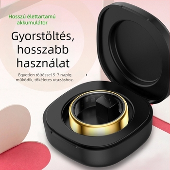 Okosgyűrű szívritmus és vér oxigénszintjének monitorozásával, többfunkciós egészségügyi nyomon követés és lépésszámlálás Bluetoothon keresztül.