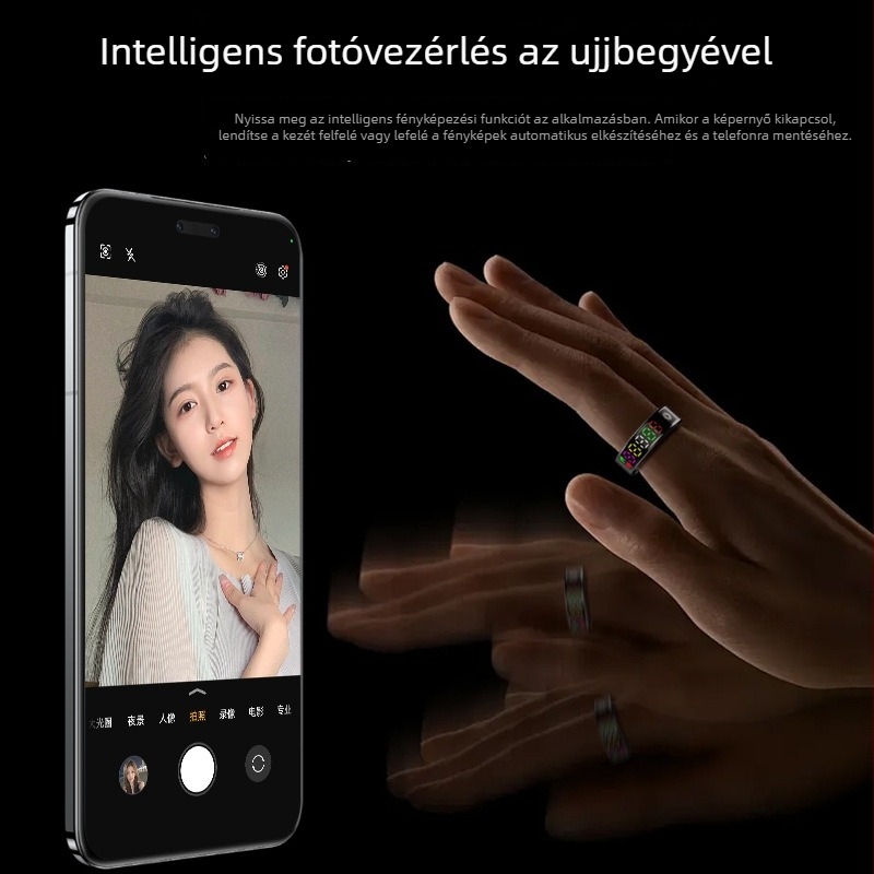 Bluetooth gyűrű színes kijelzővel, pulzus- és oxigén-szaturáció mérése, alvásfigyelés és lépésszámlálás