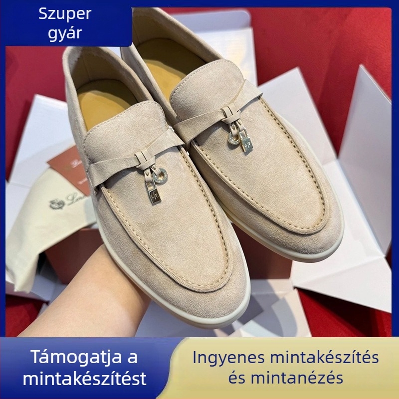 Női mikroszálas bőr slip-on loaferek fém csattal, vintage brit stílusú, lapos talppal
