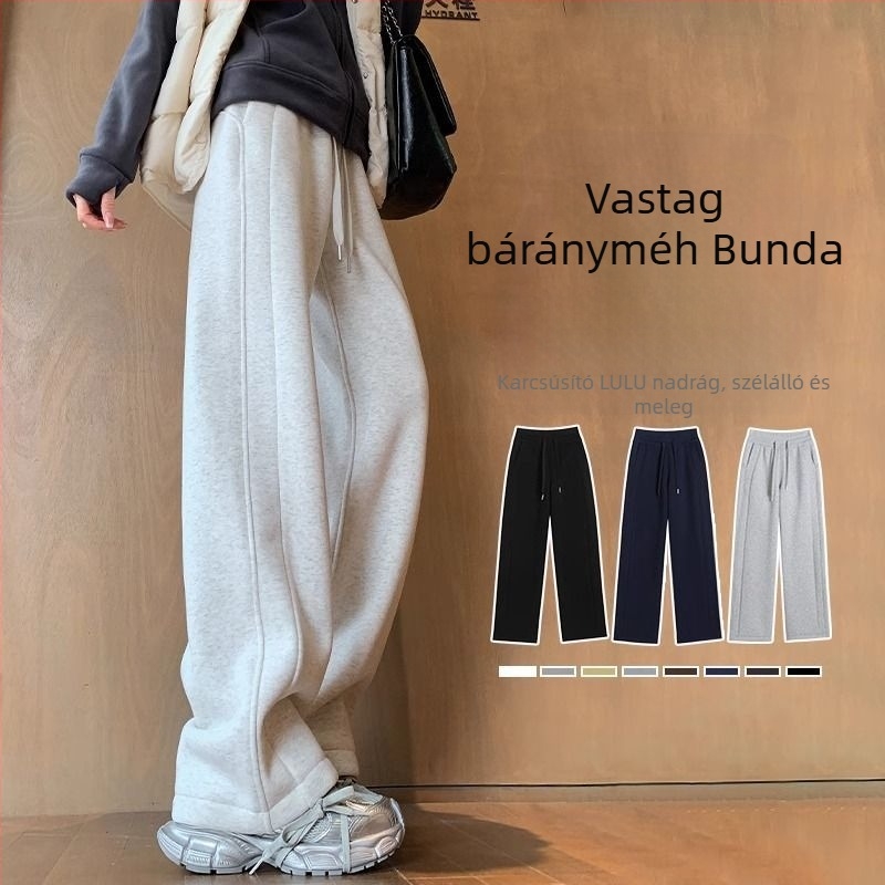 Női gyömbérsárga széleslábú nadrág, poliészter, 2025 tavasz, casual