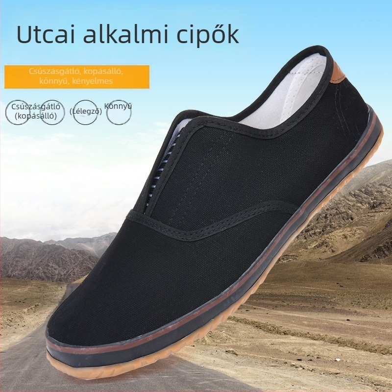 Férfi építőipari deck cipő, vászon felsőrész, talp tehénin ín alapú, alacsony kivitel, csúszásmentes, puha talp, slip-on