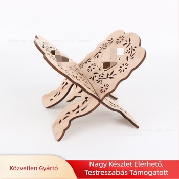 Nyitott faragott fa kiállítóállvány könyvekhez, nappali dekoráció, receptek és kotta bemutatására.