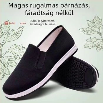 Férfi vászoncipő Beijing-stílusban, fekete, légáteresztő, csúszásmentes, slip-on