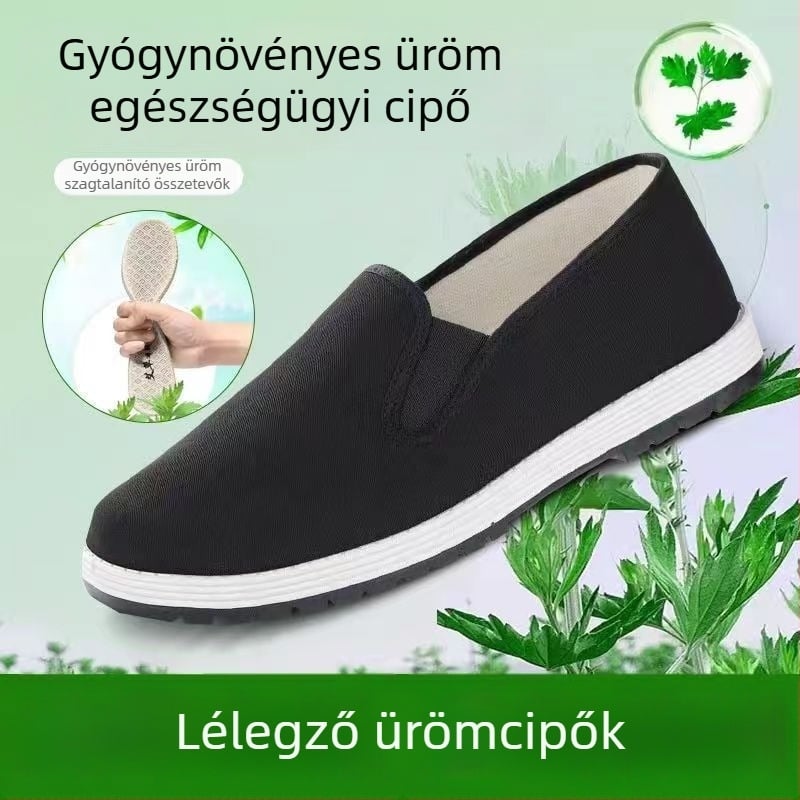 Férfi vászoncipő Beijing-stílusban, fekete, légáteresztő, csúszásmentes, slip-on