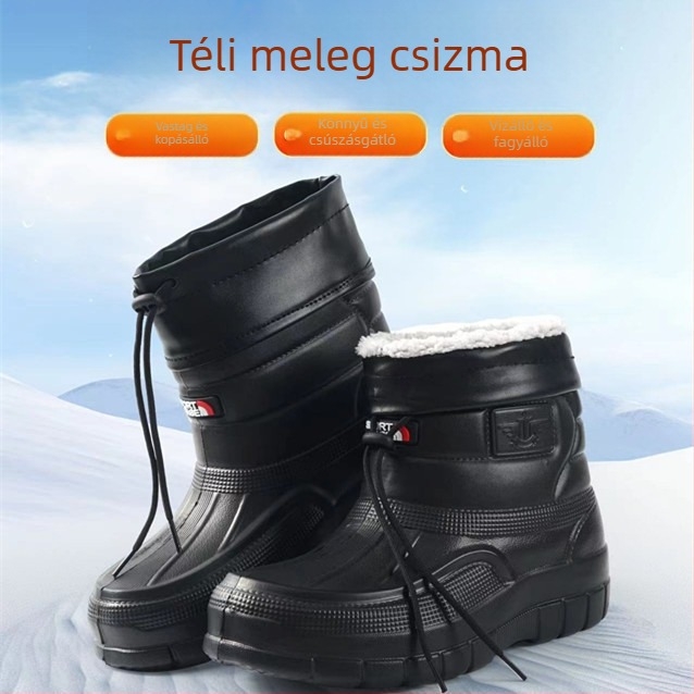 Férfiaknak vízálló magas szárú hócsizma fleece belsővel, EVA talppal, meleg téli lábbeli nedves munkahelyekre
