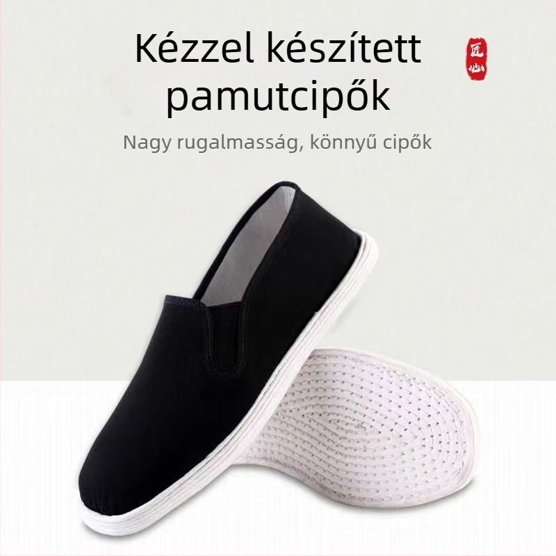 Férfi vászoncipők többrétegű talppal, kézzel készítésű, könnyűek és lélegzőek, kézzel varrt talppal, vezetésre és mindennapi viseletre.