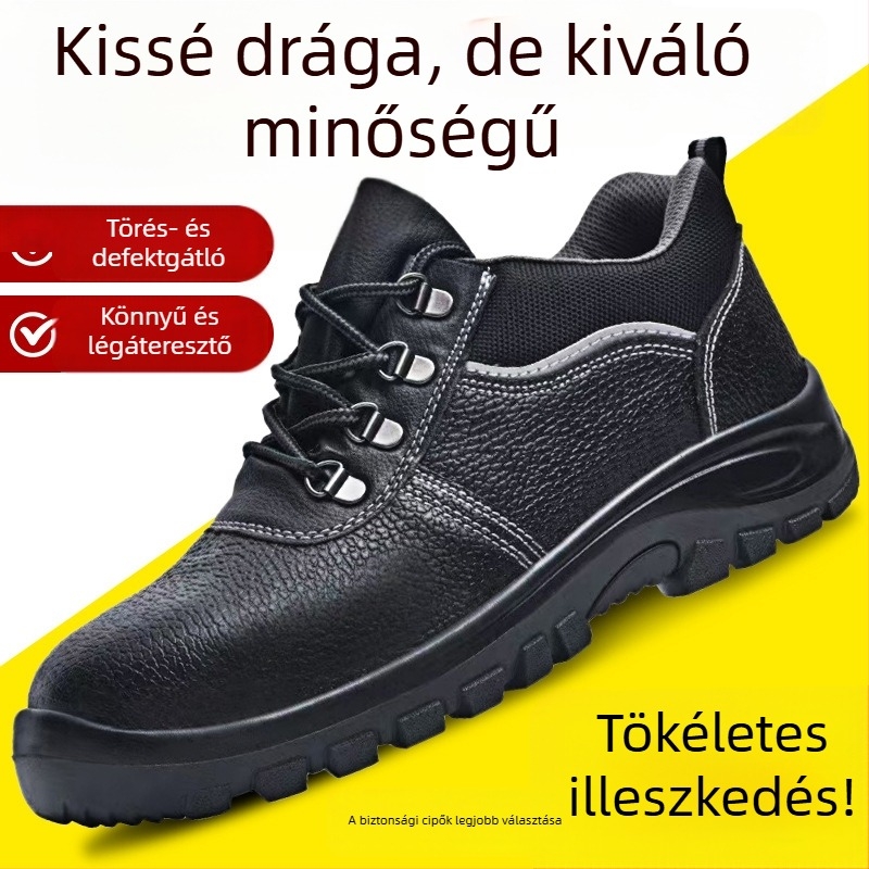 Férfi biztonsági cipő tehénbőrből, acélorrú, ütés- és perforációálló, izolált, kopásálló munkacipő