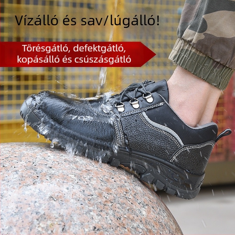 Férfi biztonsági cipő tehénbőrből, acélorrú, ütés- és perforációálló, izolált, kopásálló munkacipő