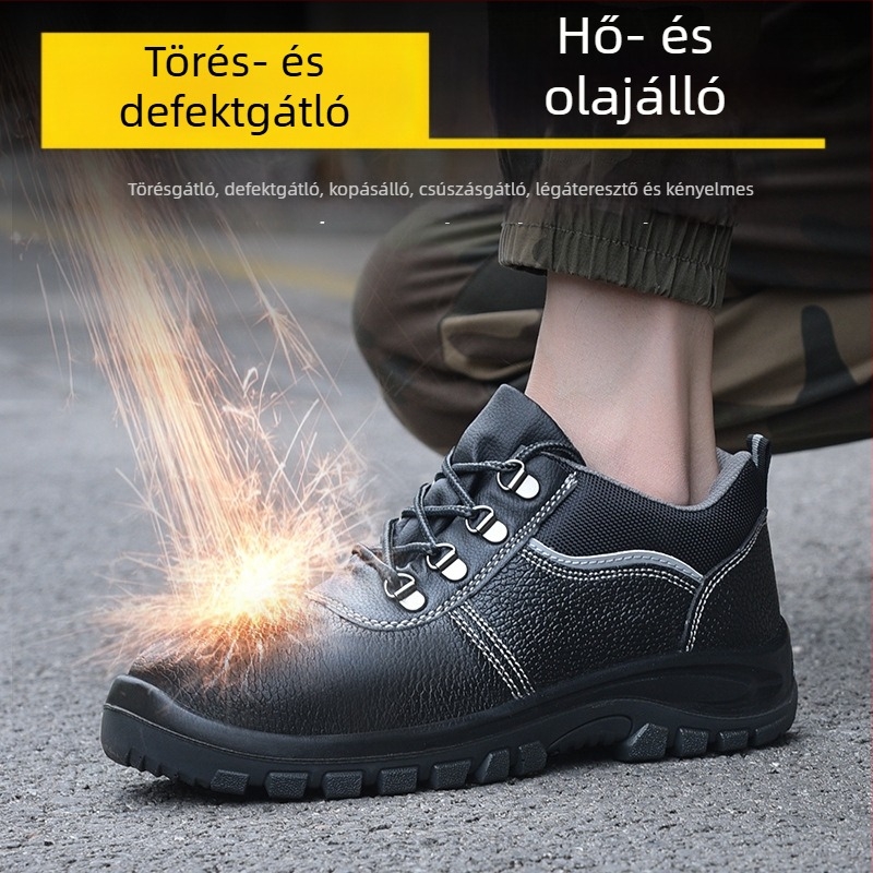 Férfi biztonsági cipő tehénbőrből, acélorrú, ütés- és perforációálló, izolált, kopásálló munkacipő