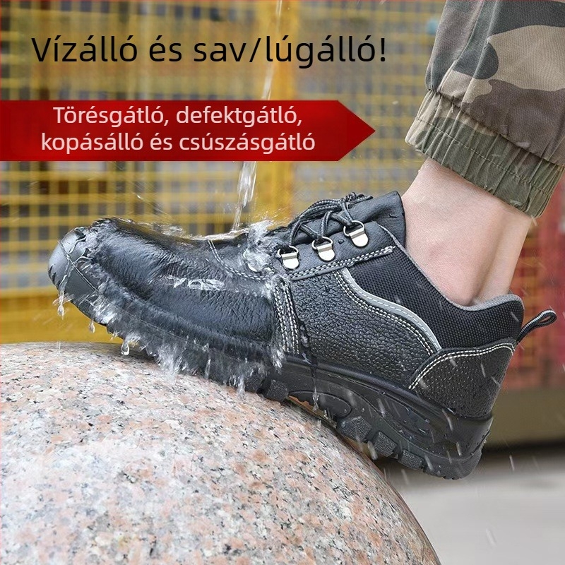 Férfi biztonsági cipő tehénbőrből, acélorrú, ütés- és perforációálló, izolált, kopásálló munkacipő