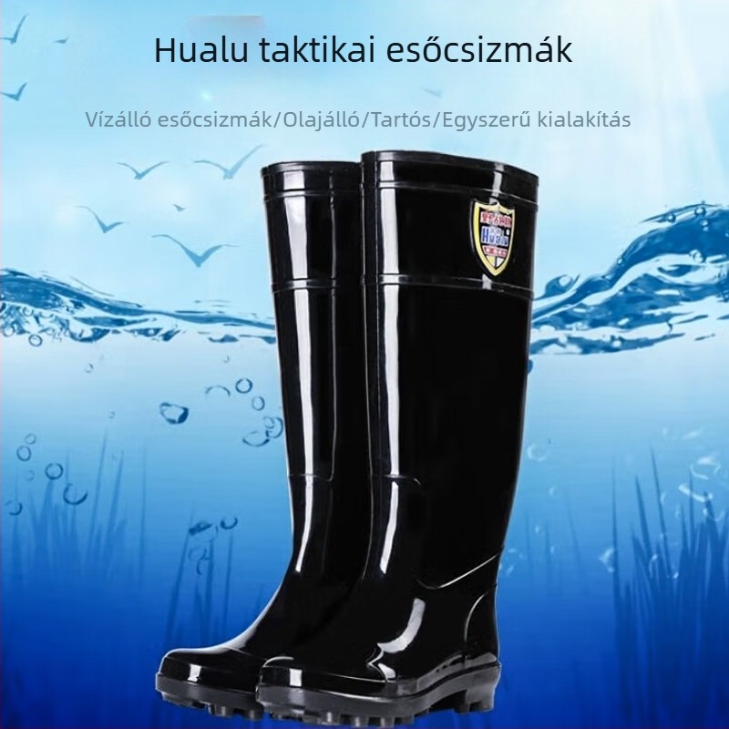 Hualu 3318 Férfi térdig érő esőcsizma – vízálló hosszú csővel, árvizek elleni védelemhez, építkezéshez, kertészkedéshez és horgászathoz