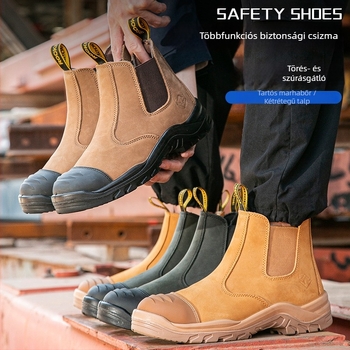 Csúszásmentes slip-on biztonsági cipő acélorrú, középmagas, ütésálló és perforáció elleni védelemmel, bőrből, négy évszakos