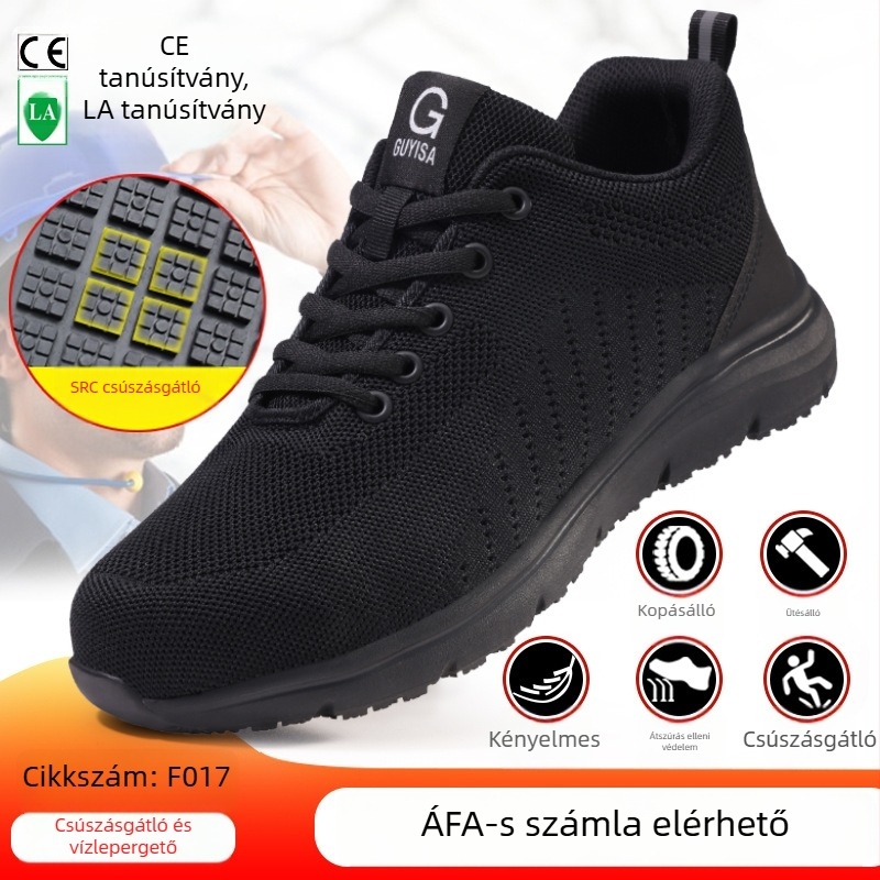 Acélorrú biztonsági cipő, ütésálló és perforáció elleni védelem, csúszásmentes, lélegző fly-knit felsőrész, vízlepergető
