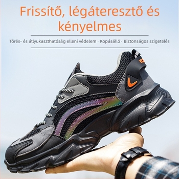 Légáteresztő, könnyű munkavédelmi cipő acél orrvédővel, perforáció- és ütésálló, csúszásmentes és tartós