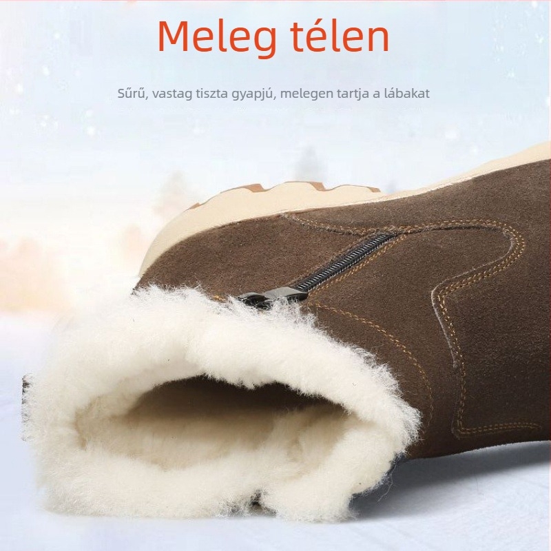 Férfi téli bakancs bőr felsőrésszel és bundás bélésével, vízálló, csúszásmentes, meleg