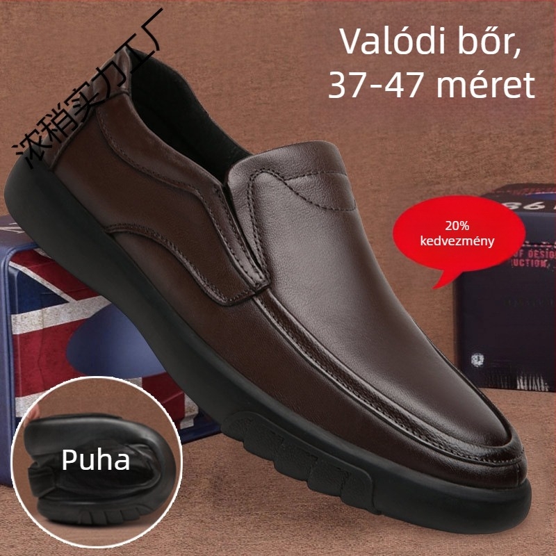 Férfiaknak készült slip-on mokaszni valódi bőrből, csúszásmentes puha talppal, mindennapi casual cipő