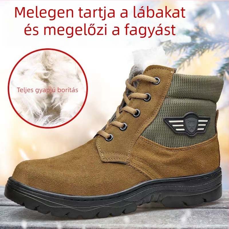 Téli hócipő juhbőrből és bunda béleléssel, magas, meleg kültéri munkacipő
