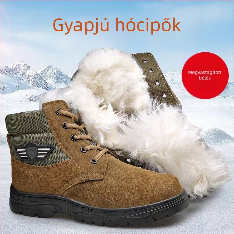 Téli hócipő juhbőrből és bunda béleléssel, magas, meleg kültéri munkacipő