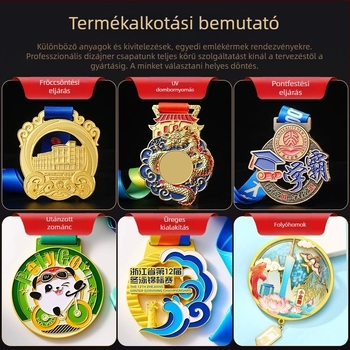 Személyre szabható versenymedál maratonhoz és sporteseményekhez, cinkötvözetből készült arany-, ezüst- és bronzkivitelben, kreatív akasztóval.