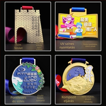 Személyre szabható versenymedál maratonhoz és sporteseményekhez, cinkötvözetből készült arany-, ezüst- és bronzkivitelben, kreatív akasztóval.