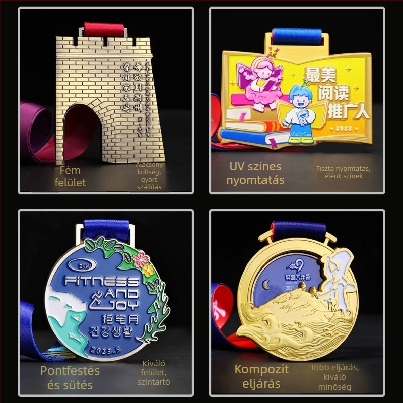 Személyre szabható versenymedál maratonhoz és sporteseményekhez, cinkötvözetből készült arany-, ezüst- és bronzkivitelben, kreatív akasztóval.