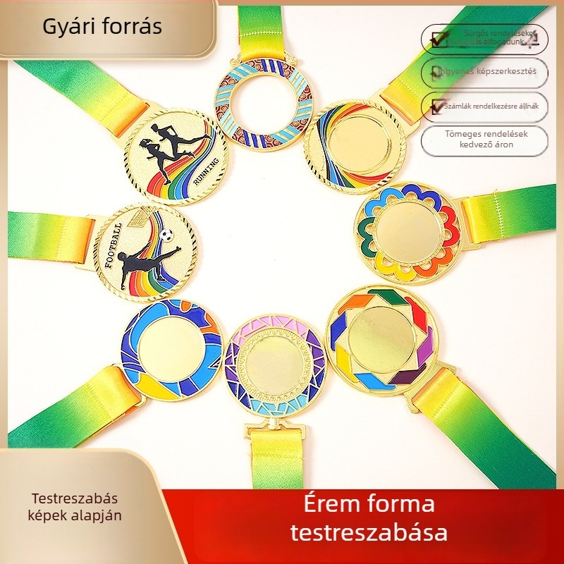 Személyre szabott fém érem sporteseményekhez – maraton, évforduló, cinkötvözet, aranyozott