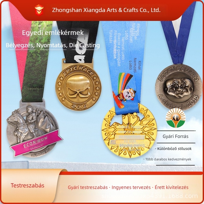 Cinkötvözetből készült forgó zománc érem, testre szabható maratonokhoz és sporteseményekhez