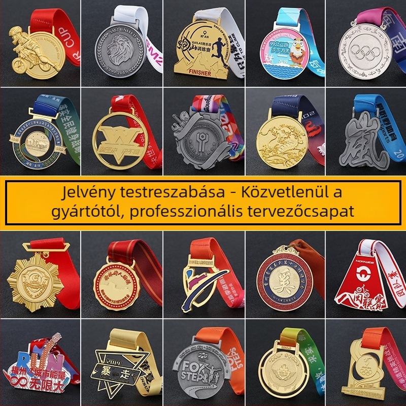 Egyedi, nyakban hordható fém érem gyerekeknek; iskolai futó- és sporteseményekhez; aranyozott.