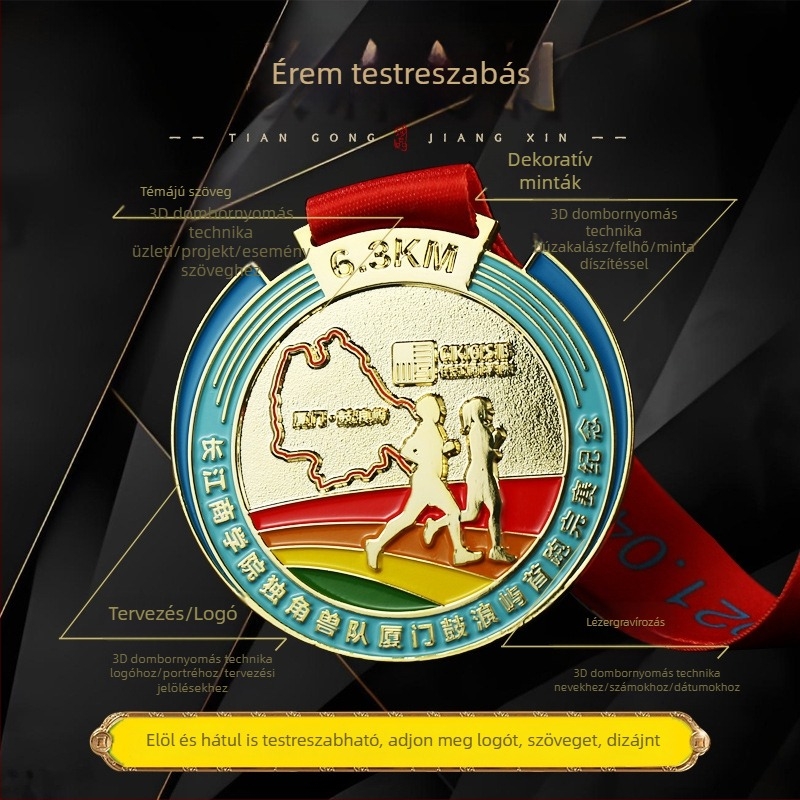 Személyre szabott arany- és ezüstözött érem sporteseményekre — maratonok és iskolai versenyekhez — kreatív lógó emlék