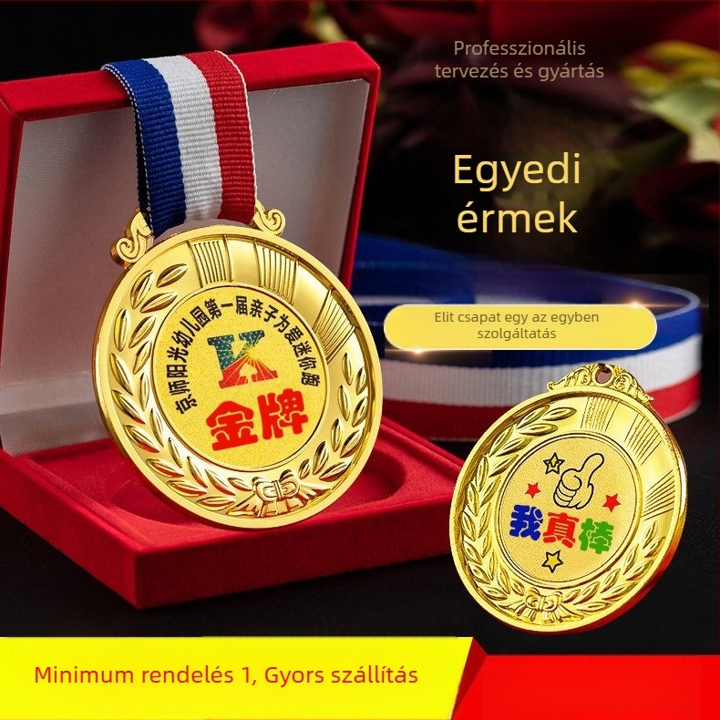 Fém emlékérme maratoni futáshoz, óvodai jelvénnyel – arany, ezüst és bronz