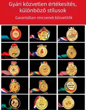 Fém búzaszem érem sporteseményre, maraton emlékérem gyermekeknek, arany/ezüst/réz felület, 6,5 cm átmérő