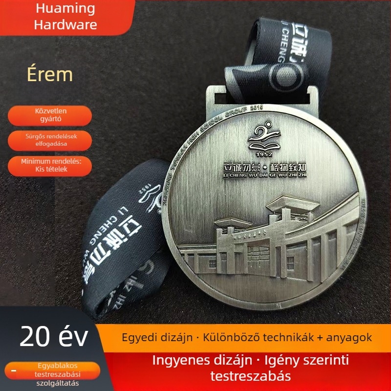 Környezetbarát, testreszabható fém érem sporteseményekhez, arany, ezüst vagy bronz.