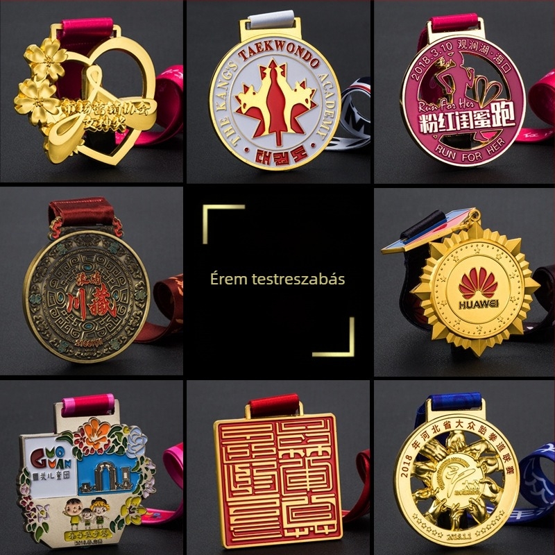 Személyre szabott fém érmek sporteseményekre – labdarúgás, kosárlabda, maraton, taekwondo, úszás, aranyozott bevonattal
