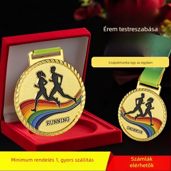 Színes futballesemény érmei – fém, cinkötvözetből készült, arany, ezüst és bronz kivitelben, iskolai sporttalálkozóra, nyomtatott emlék