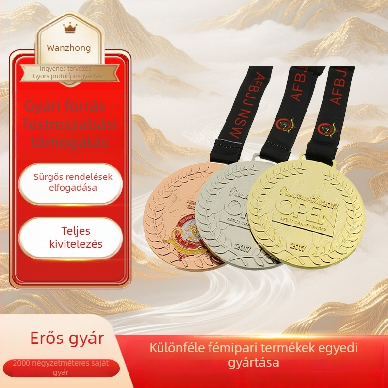 Aranyozott felületű, színes zománccal bevont ezüst medálok készlet iskolai csapatversenyekhez