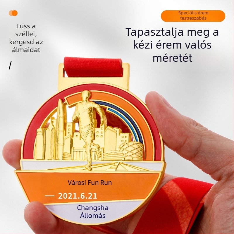 Aranyozott városi maratoni emlékérem, testreszabható félmaraton és maraton futóeseményekhez